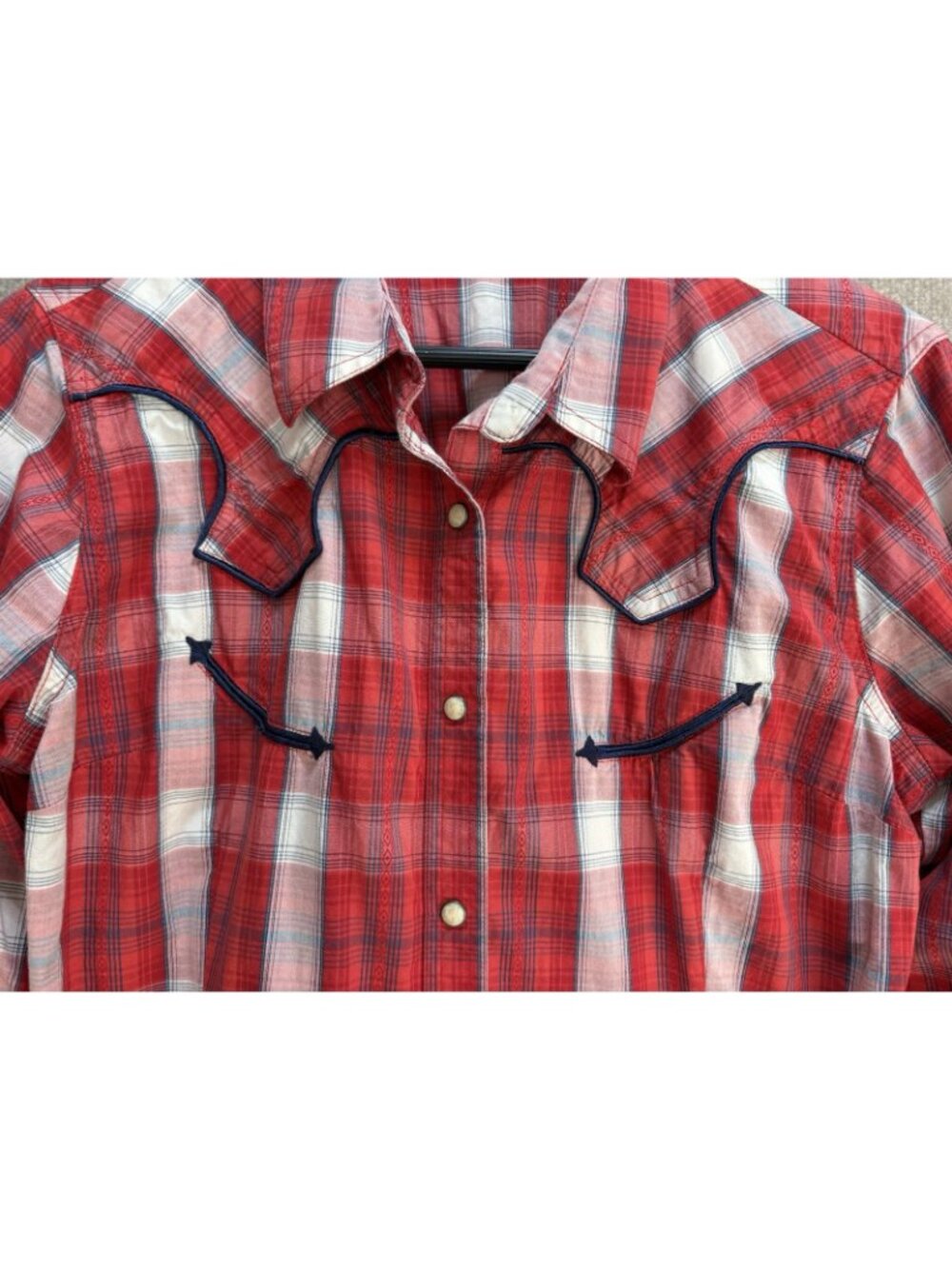 Vtg Wrangler Retro Men's Large Shirt Plaid Western Snap Pearl Cowboy Red White - Picture 2 of 16